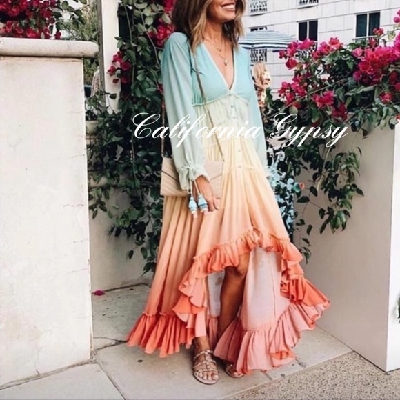 Rainbow Ombré Chiffon Coverup Duster RESTOCKED🎉 - Picture 3 of 16